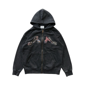 Raw Hide RH Patch Zip Hoodie / Washed Black