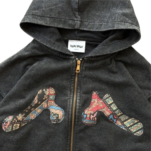 Raw Hide RH Patch Zip Hoodie Washed Black 2.JPG